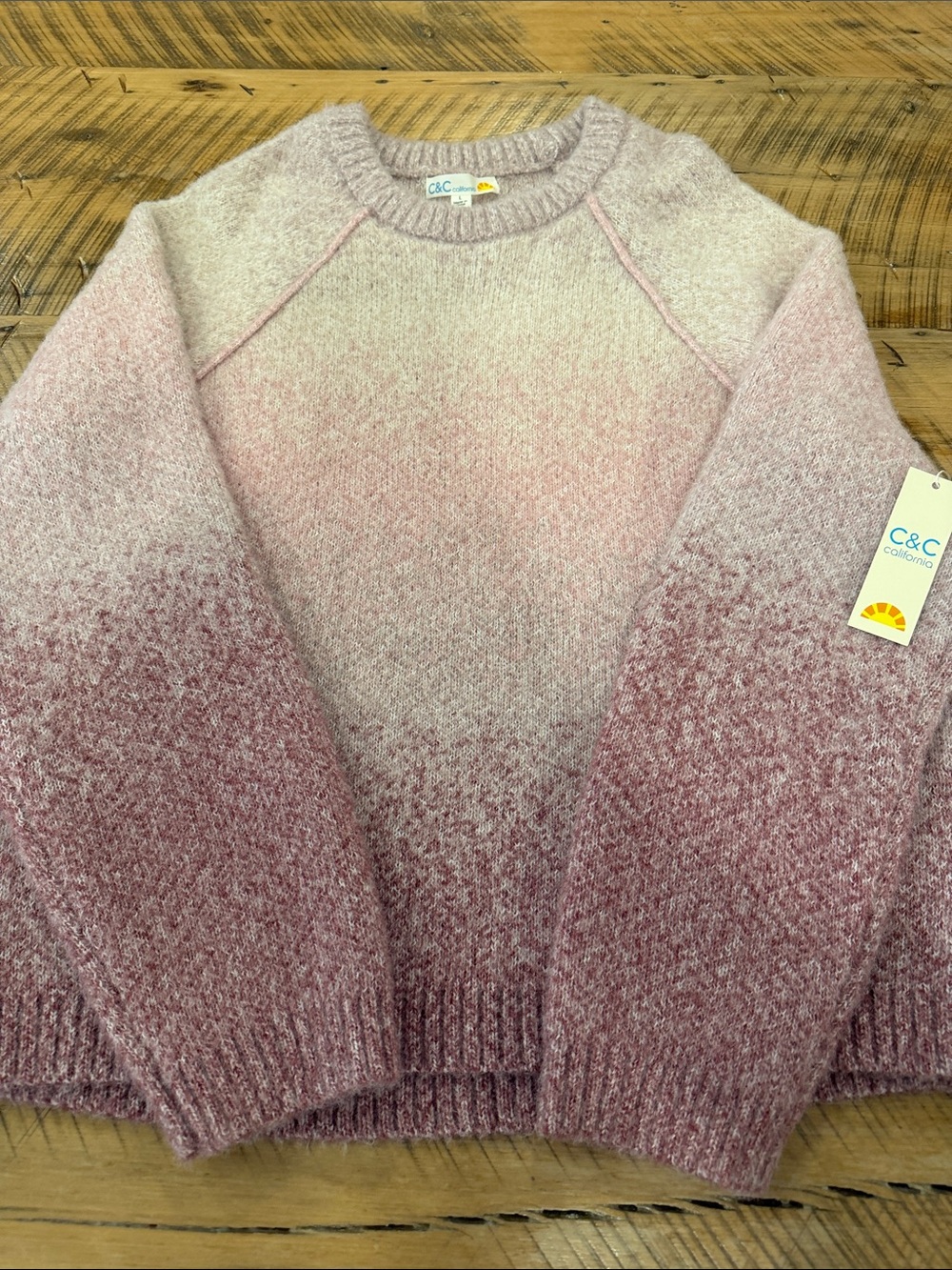 C&C California Blush to Rose Ombre Crewneck Sweater